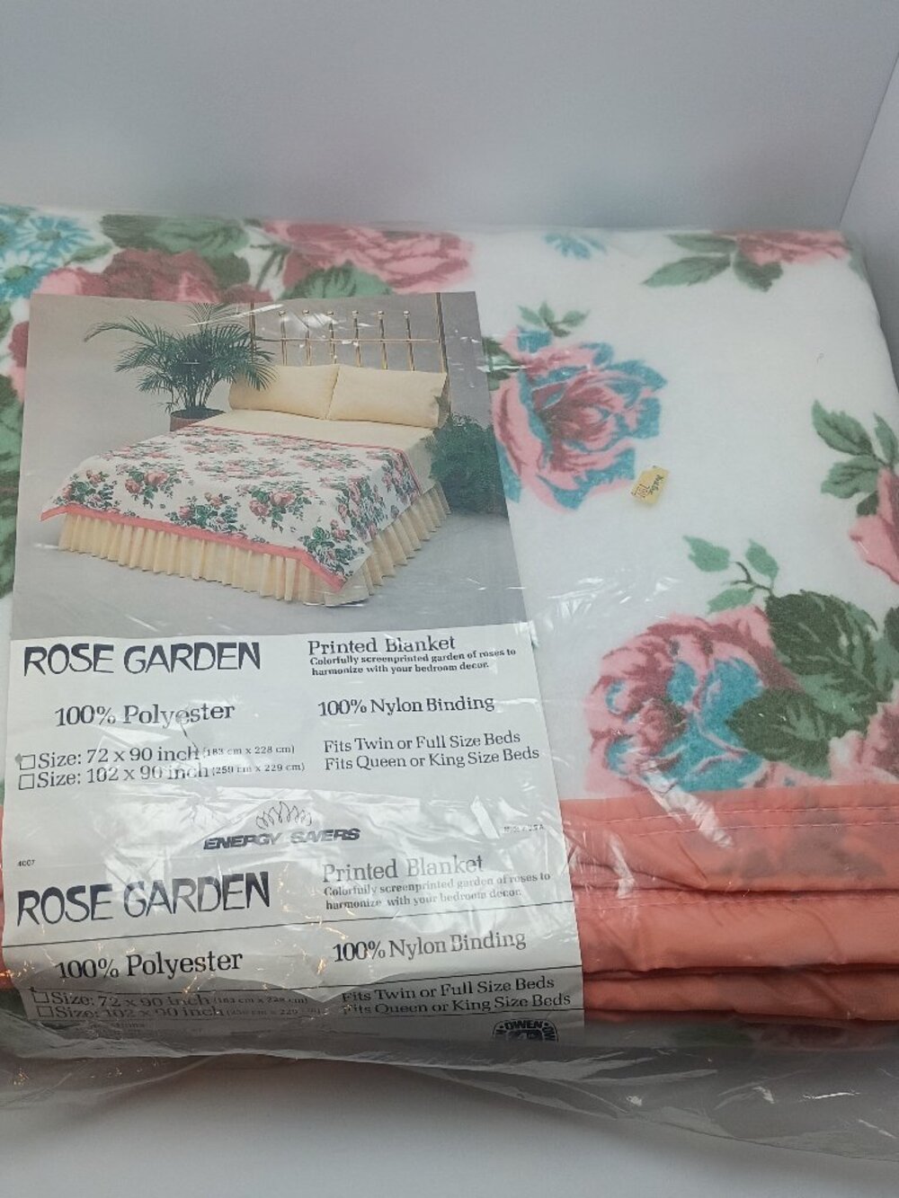 New Owen Energy Savers Rose Garden Twin Full Floral Throw Blanket USA 90s